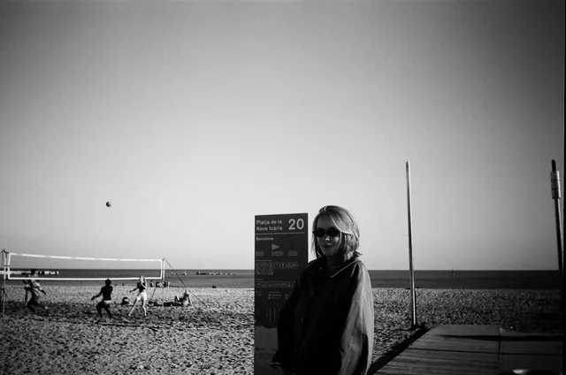 Barcelona beach in winter, black and white